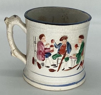 RARA TAZA INGLESA STAFFORDSHIRE PRATTWARE DINKING CON RANA C. 1790 Foto 1 de 4