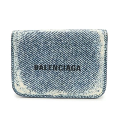BALENCIAGA Denim Cuero EFECTIVO Mini Cartera Compacta Triple Pliegue 593813 Auténtica Usada Envío Gratis Foto 1 de 4