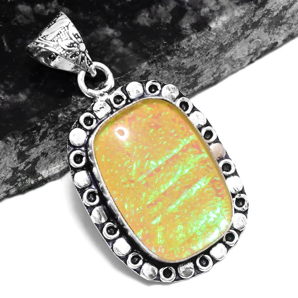 Pingente de opala de fogo triplo étnico feito à mão joia 2,4" P-650 - Imagem 1 de 1