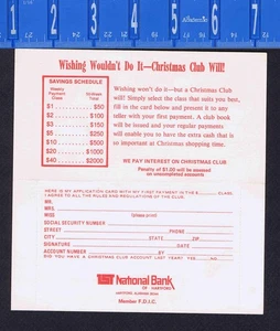 Tarjeta de solicitud de club de Navidad - Banco Nacional de Hartford, Alabama años 70 - Imagen 1 de 2