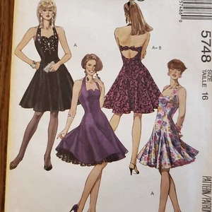 90s McCalls Pattern 5748 Halter Fit Flare Dress Backless Above Knee Princess 16 - Picture 1 of 3