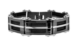 Inox Men's Stainless Steel IP Black Bracelet with Multiple Black Cables Inlayed - Picture 1 of 3
