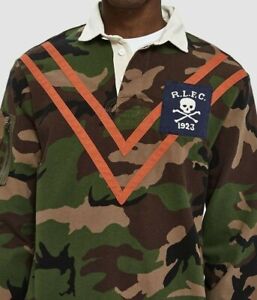 Polo Ralph Lauren Military Army Camo Skull Bone Officer Chevron Rugby Polo Shirt