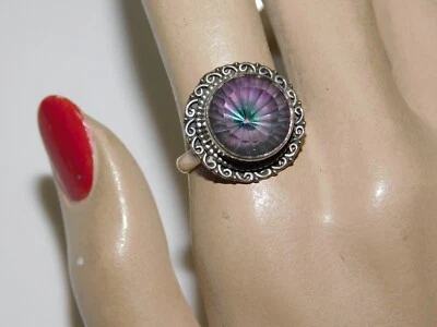 Bello LG Rotondo Rosa Blu Topazio Mistico Argento Sterling Misura 9 Anello DD4 - Immagine 1 di 4