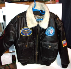 Wing Commander Faux Leather Brown Bomber Jacket Size 5T Flight Patches - Picture 1 of 14