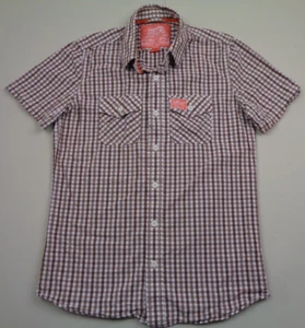 Superdry Shirt Men’s M Medium Brown Gingham Check Button Down Short Sleeve - Picture 1 of 10