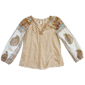 LUCKY BRAND 70er Jahre inspiriert Baumwolle Print Bauern Bluse Top Damen S - Bild 1 von 8