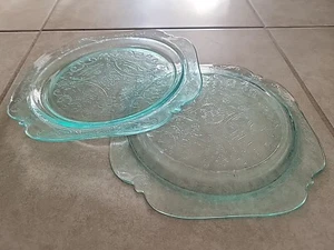 Set Of 2 - Vintage Indiana Glass Recollections Teal Dinner Plates - Picture 1 of 5