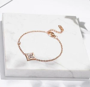 Women Rose Gold Titanium Flower Clover Rhombus Shell Ankle Bracelet Foot Anklet - Picture 1 of 2