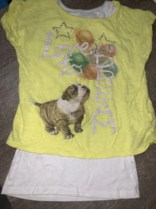 justice sz 8 puppy Dog balloon yellow birthday shirt white tank Top - Picture 1 of 3