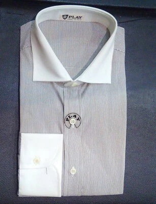 Camicia Uomo Sagomata 37 XS Riga Marrone Collo Bianco Francese Elegante Play® - Immagine 1 di 4