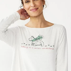 Croft & Barrow Sleepshirt Scotty Dog Winter Wonderland Gray Heather Cozy - Picture 1 of 5