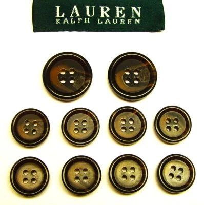 RALPH LAUREN Replacement Buttons 10 drk brown plastic horn effect Good Used Cond - Image 1 of 4