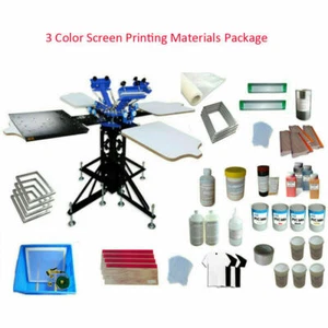 Full Set 3 Color 4 Station Screen Printing Kit Rotary Printer w/flash Dryer DIY - Picture 1 of 6