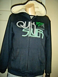 QUICKSILVER NAVY FLEECE LINED HOODED ZIP JACKET/COAT SIZE M - Picture 1 of 5