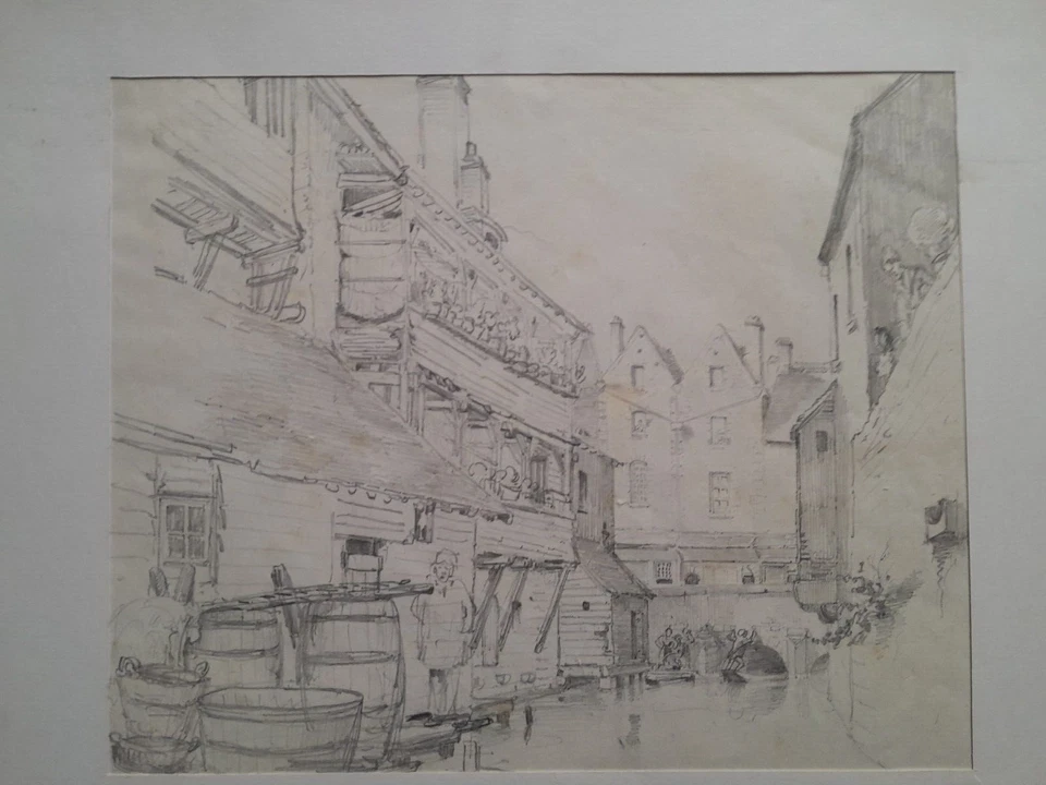 dessin ancien vue de ville proche de Jules Noël bretagne normandie - Photo 1/1