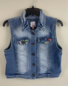 Bongo Jean Vest Jacket Women's/Jr size Large Embellished Denim Stretch - Picture 1 of 17