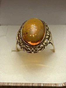 Antiker Ring Gold 333 mit. natürlich. Bernstein Cabochon - Bild 1 von 5