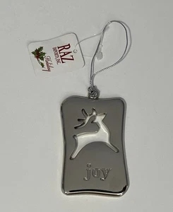 Adorno de alegría enchapado en plata recortado grabado con ciervo 2,75" L x 1,75" W nuevo con etiquetas - Imagen 1 de 6