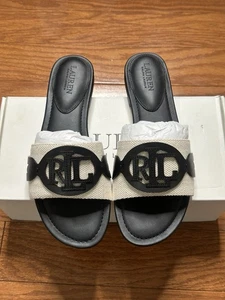 Lauren Ralph Lauren Stoff Leder Sandalen schwarz beige Damen geformt 6B - Bild 1 von 4