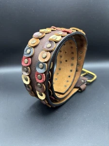 Vintage 80er Jahre Leder Canterbury Gürtel Damen Größe 30 braun mit farbigen Kreisen - Bild 1 von 9