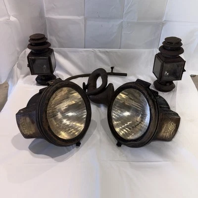 1913 年福特 T 型车头灯侧灯和喇叭套装 JNO.W.BROWN 型号 16 黄铜 — 第 1/4 张图片