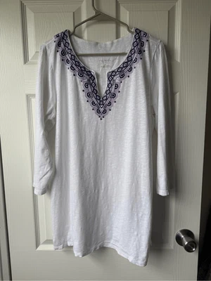 Blusa para mujer Talbots 1X algodón blanco púrpura bordado Top Foto 1 de 3