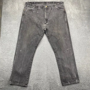 Mens Wrangler Jeans Black Wash Denim Pants Workwear Grunge Distressed 44x32 - Picture 1 of 21