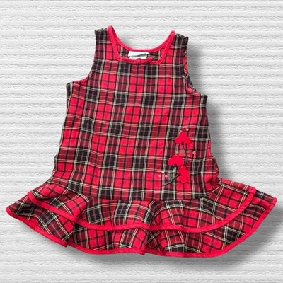 Vestido Jumper Xadrez 3T Edições Raras Infantil Meninas Vermelho Preto Retrô Flor de Férias - Imagem 1 de 4