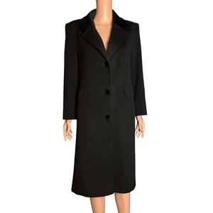 Forecaster Boston Black Wool Coat 6 Velvet Collar & Buttons Pockets Classic Luxe - Picture 1 of 7