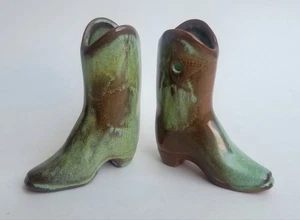 2 Frankoma Miniatur Stiefel Prairie Green Star Hole - Bild 1 von 9
