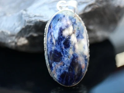 GJ69 GW SODALITH 40x21mm OVAL *XL* BLAU VINTAGE ANHÄNGER +*TOP* +KETTE / LEDER! - Bild 1 von 4