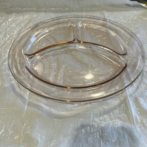 10” Depression glass PINK Homestead Grill Plate Divided 3 Compartment - Picture 1 of 3