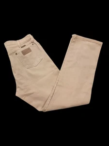 Vintage Wrangler Jeans 13MWZTN 35x34 Tan Beige USA Made Cowboy Cut Denim - Picture 1 of 13