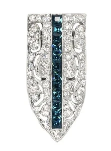 VNTG ELEGANT KENNETH JAY LANE SIGNED FAUX DIAMONDS & SAPPHIRE BROOCH/FUR CLIP - Picture 1 of 8