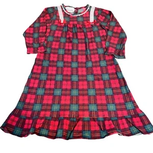 Vintage Basic Editions Christmas Plaid Ruffle Bow Pajama Nightgown Size 4 - Picture 1 of 7