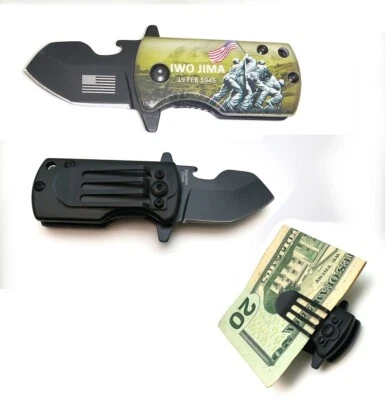 Navaja de bolsillo US Marines clip para dinero abridor de botellas IWO JIMA 1945 logotipo regalo en caja Foto 1 de 4