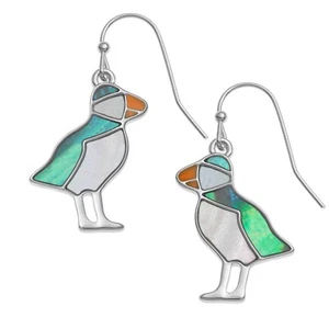 Puffin Paua Shell & Mother of Pearl Earrings with Natural Paua Shell. Boxed. - Picture 1 of 3