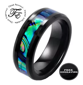 Anillo de boda personalizado de tungsteno abulón para hombre - anillo de escritura grabado a mano - Imagen 1 de 9