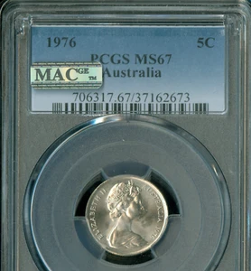 1976 AUSTRALIA 5 CENTS PCGS MS67 PQ 2ND FINEST GRADE MAC SPOTLESS  * - Picture 1 of 4