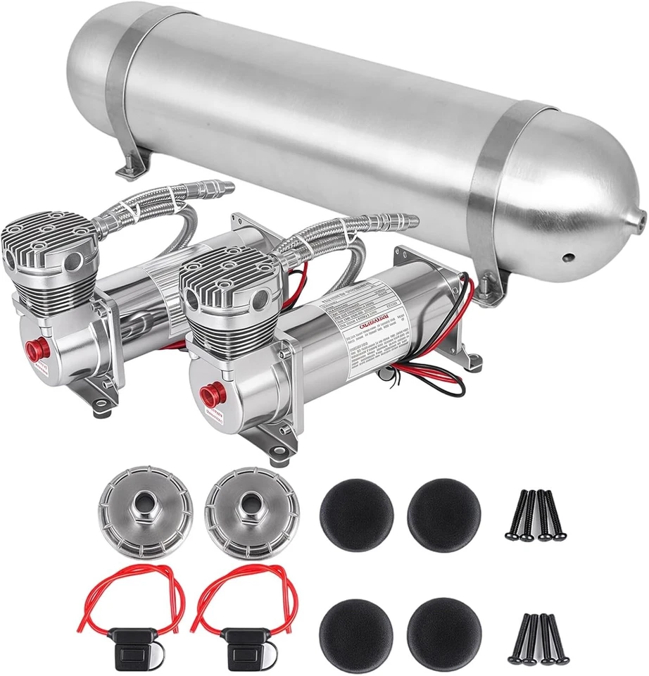 Heavy Duty Air Suspension Kit w/Compressor & 4 Gallon Tank for Truck/Car/Horn - Image 1 of 4