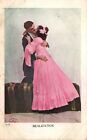 Vintage Postcard Lovers Couple Lip Kissing Pink Long Gown Sweet Romance