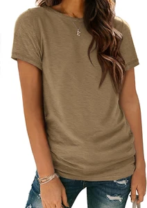 Womens Short Sleeve round Neck Shirts Summer Top Fashion Basic Tee - Picture 1 of 12