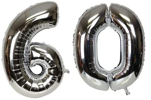 16 inch 60 Silver Number Balloons 60th Birthday Party Anniversary Foil Balloon - Picture 1 of 1