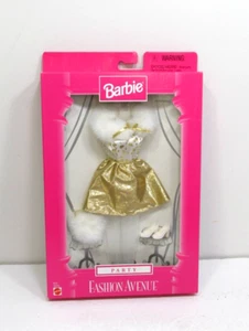 Vestido de fiesta dorado Barbie Fashion Avenue: 18155 con cuello blanco nuevo - Imagen 1 de 3