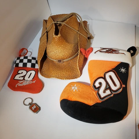 Nascar Racing Tony Stewart #20 Lot of Cowboy Hat 2 Stockings & Key Chain Gift Cover