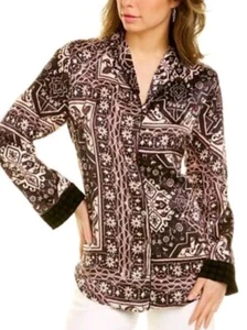 Johnny Was Ophelia Womens Blouse S Silk Print Velvet Mix Pajama Tunic Top $265 - Picture 1 of 4