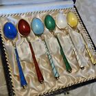 Rarity, 6 Mocha Spoons, 925 Silver Gold Plated + Guilloche Enamel, Ela Denmark 