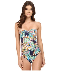 TOMMY BAHAMA MARE PAISLEY BANDEAU STRAPLESS ONE PIECE SWIMSUIT BLUE 4 NEW! $148 - Picture 1 of 1