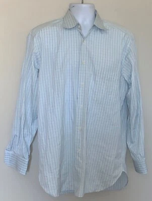 Camisa Ermenegildo Zegna Abotonada Para Hombre A Cuadros Blanca Azul Algodón P Ajuste Cómodo Foto 1 de 4